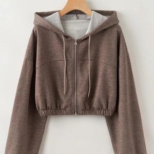 Brown cropped zip up hoodie